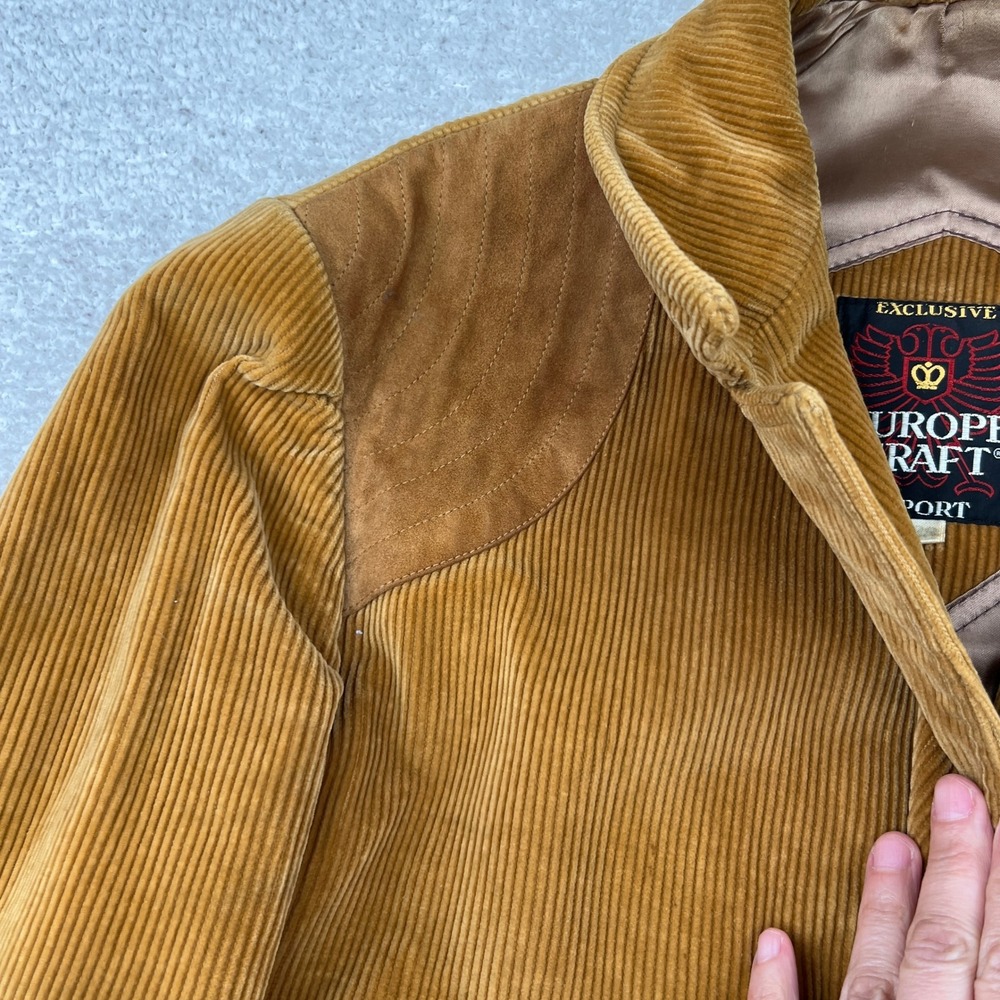 VTG‎ Europe Craft Mens Corduroy Blazer Tan Suede Elbow Patches 70s Sport Coat - Picture 13 of 16